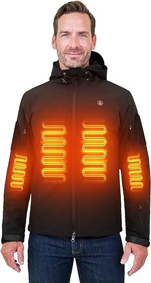 Heated Jacket for Men Soft Shell Heating Hood Jacket ANTARCTICA GEAR Winter Coat For Hunting Camping Climbing Doba S Black